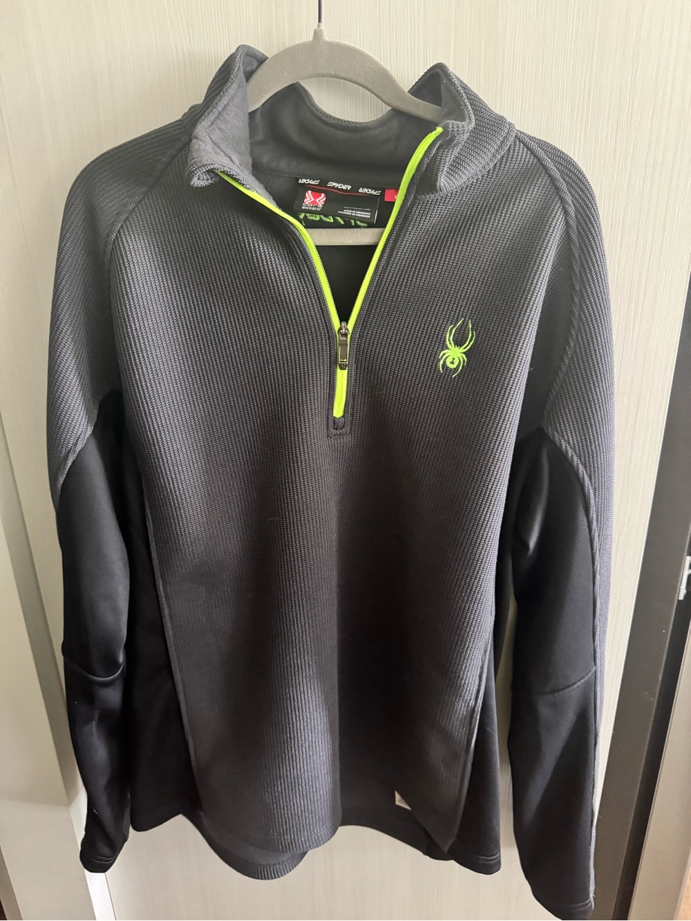 Spyder Men’s Black Performance Quarter-Zip Pullover with Neon Green Trim